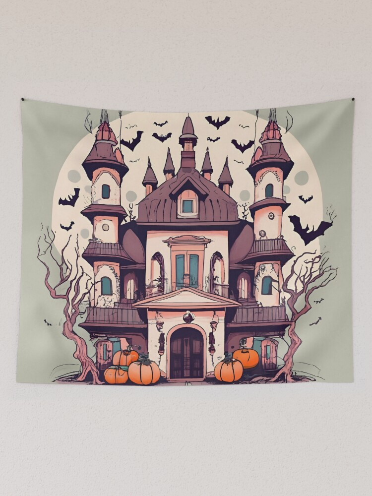 Thumbnail 2 of 3, Tapestry, Halloween Spooky Castle Drawing designed and sold by Patricks-Art.
