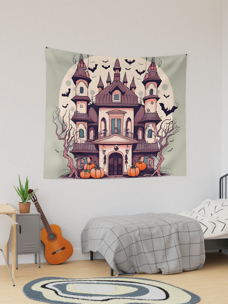 Thumbnail 1 of 3, Tapestry, Halloween Spooky Castle Drawing designed and sold by Patricks-Art.