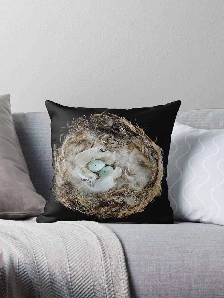 Thumbnail 1 of 4, Pillow, Testament to Resilience - Hoary Redpoll Nest Sculpture designed and sold by ZoraVerona.