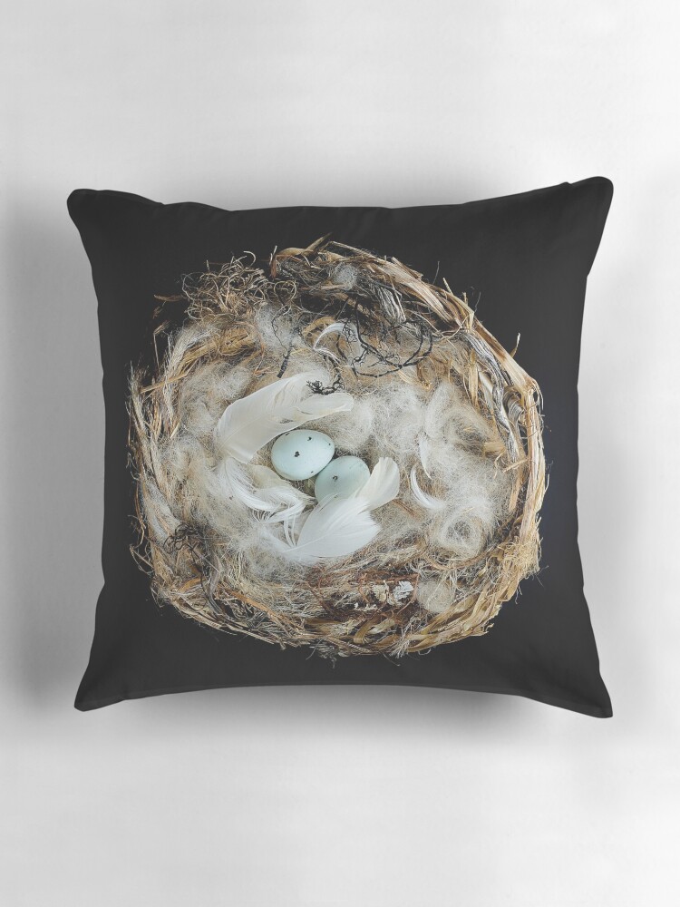 Thumbnail 3 of 4, Pillow, Testament to Resilience - Hoary Redpoll Nest Sculpture designed and sold by ZoraVerona.