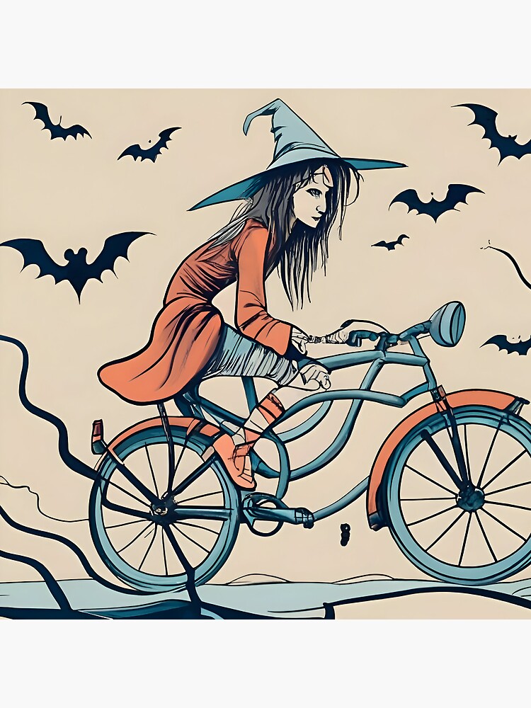 Thumbnail 3 of 3, Pin, Halloween Witch on a bicycle designed and sold by Patricks-Art.