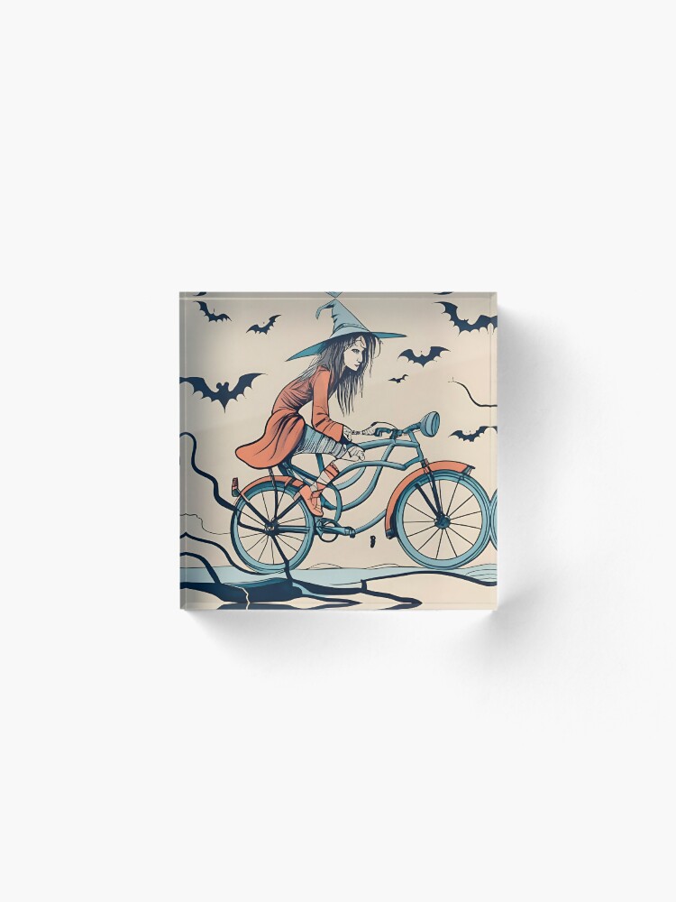 Thumbnail 2 of 5, Acrylic Block, Halloween Witch on a bicycle designed and sold by Patricks-Art.