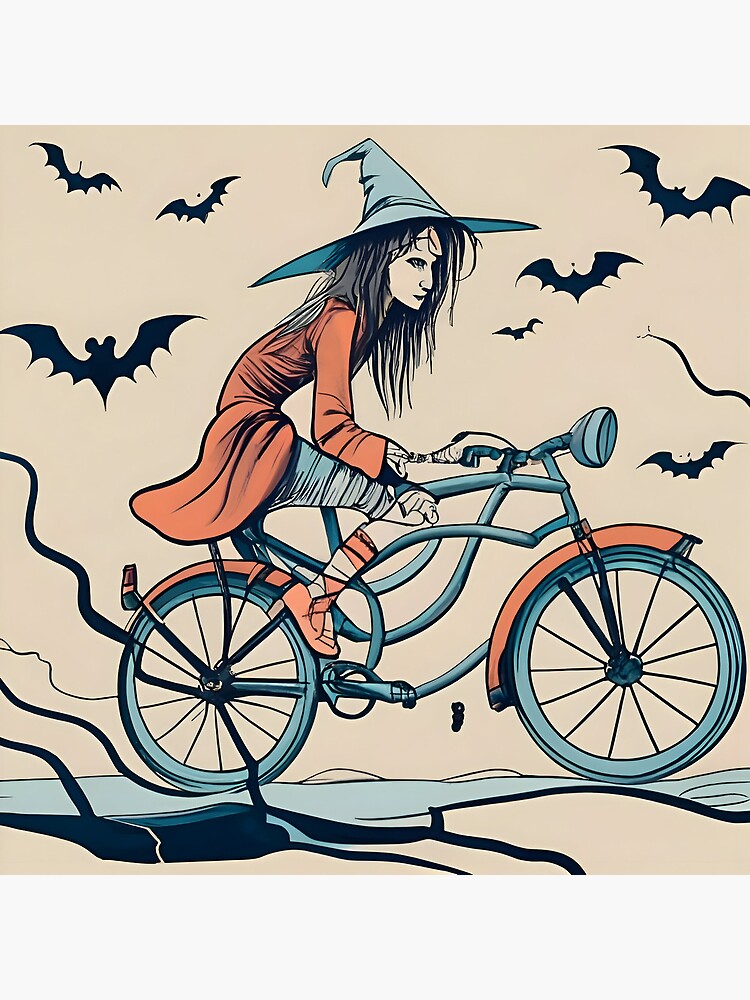 Thumbnail 5 of 5, Coasters (Set of 4), Halloween Witch on a bicycle designed and sold by Patricks-Art.