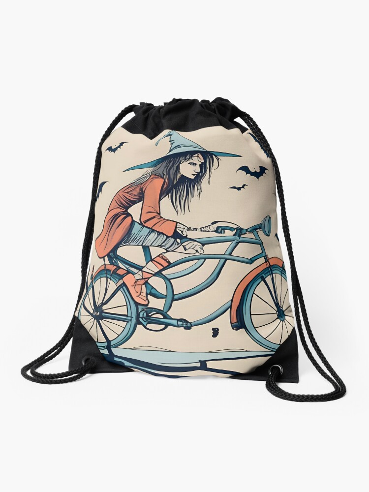 Thumbnail 1 of 3, Drawstring Bag, Halloween Witch on a bicycle designed and sold by Patricks-Art.