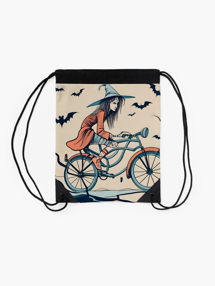 Thumbnail 2 of 3, Drawstring Bag, Halloween Witch on a bicycle designed and sold by Patricks-Art.