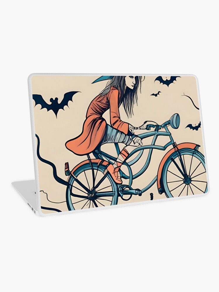 Thumbnail 1 of 2, Laptop Skin, Halloween Witch on a bicycle designed and sold by Patricks-Art.