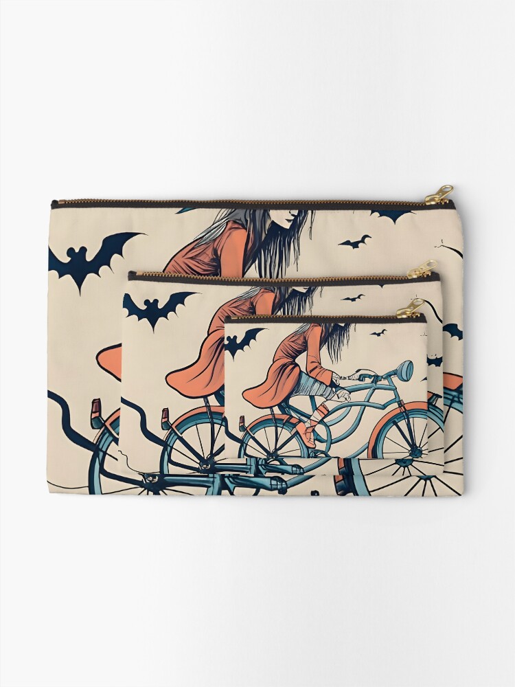 Thumbnail 2 of 4, Zipper Pouch, Halloween Witch on a bicycle designed and sold by Patricks-Art.