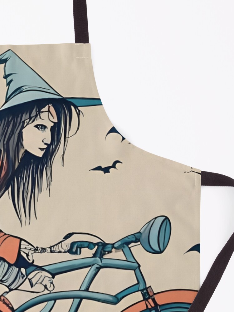 Thumbnail 3 of 6, Apron, Halloween Witch on a bicycle designed and sold by Patricks-Art.