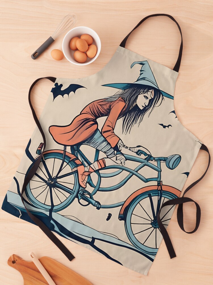 Thumbnail 1 of 6, Apron, Halloween Witch on a bicycle designed and sold by Patricks-Art.