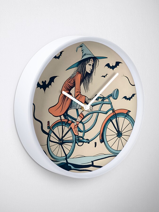 Thumbnail 1 of 4, Clock, Halloween Witch on a bicycle designed and sold by Patricks-Art.