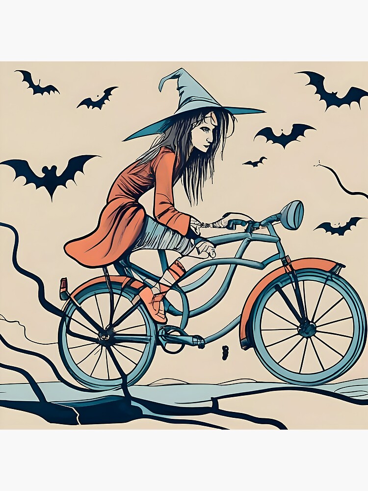 Thumbnail 4 of 4, Clock, Halloween Witch on a bicycle designed and sold by Patricks-Art.
