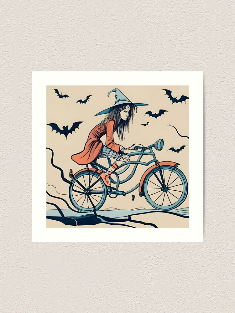 Thumbnail 1 of 3, Art Print, Halloween Witch on a bicycle designed and sold by Patricks-Art.