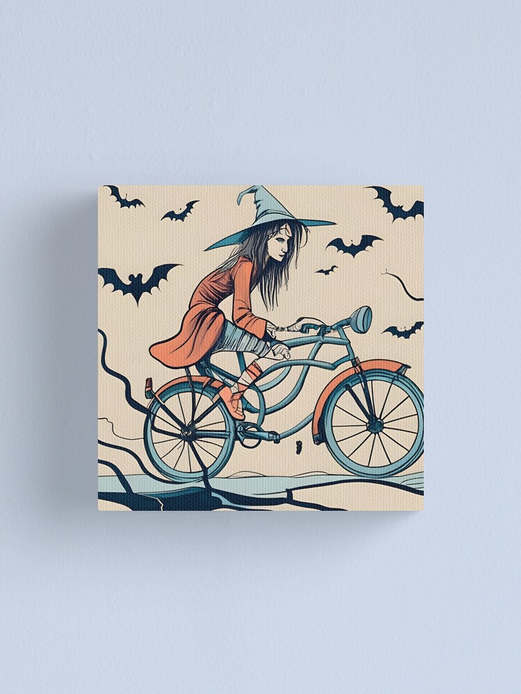 Thumbnail 1 of 3, Canvas Print, Halloween Witch on a bicycle designed and sold by Patricks-Art.