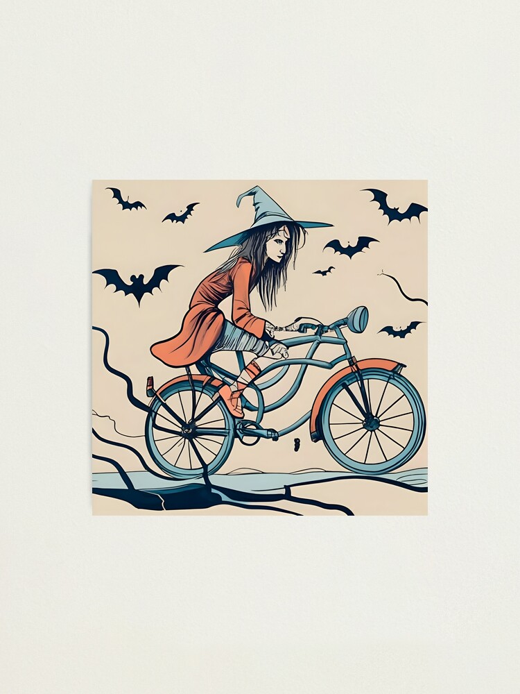 Thumbnail 1 of 3, Photographic Print, Halloween Witch on a bicycle designed and sold by Patricks-Art.