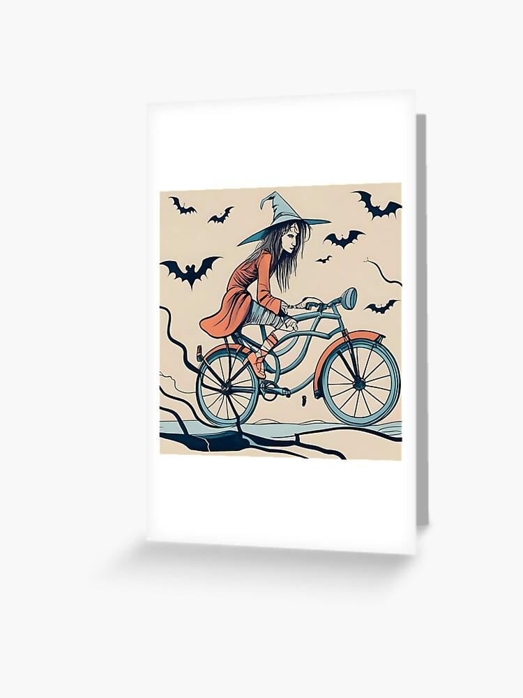 Thumbnail 1 of 2, Greeting Card, Halloween Witch on a bicycle designed and sold by Patricks-Art.