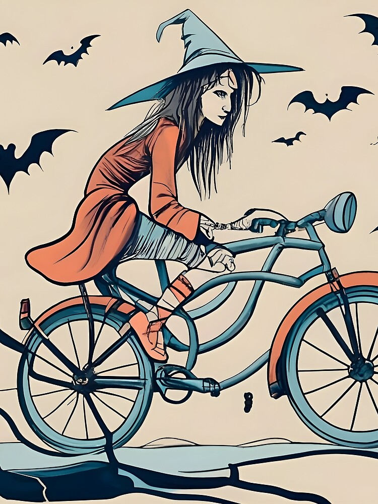 Thumbnail 3 of 3, Scarf, Halloween Witch on a bicycle designed and sold by Patricks-Art.
