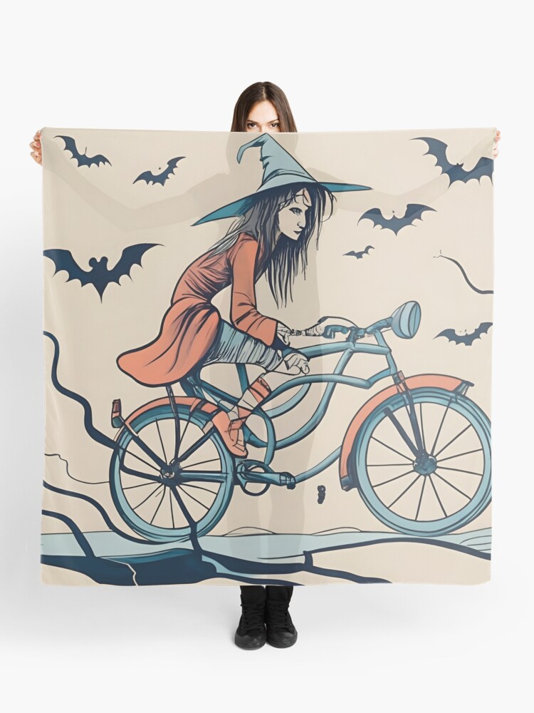 Thumbnail 1 of 3, Scarf, Halloween Witch on a bicycle designed and sold by Patricks-Art.
