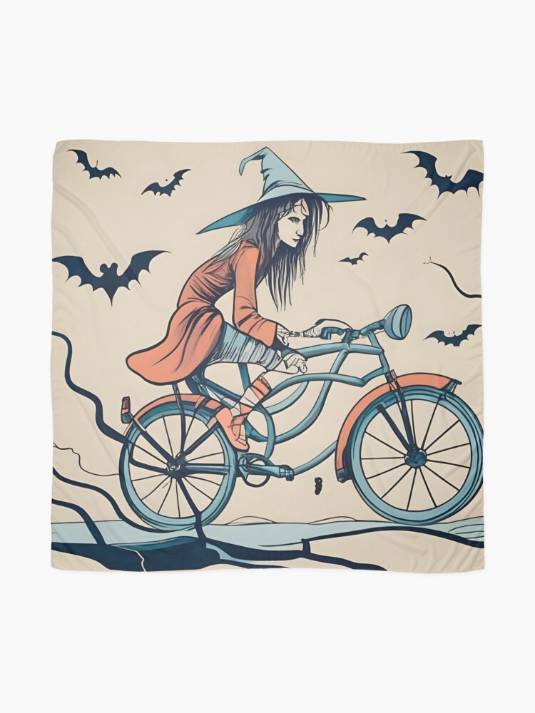 Thumbnail 2 of 3, Scarf, Halloween Witch on a bicycle designed and sold by Patricks-Art.