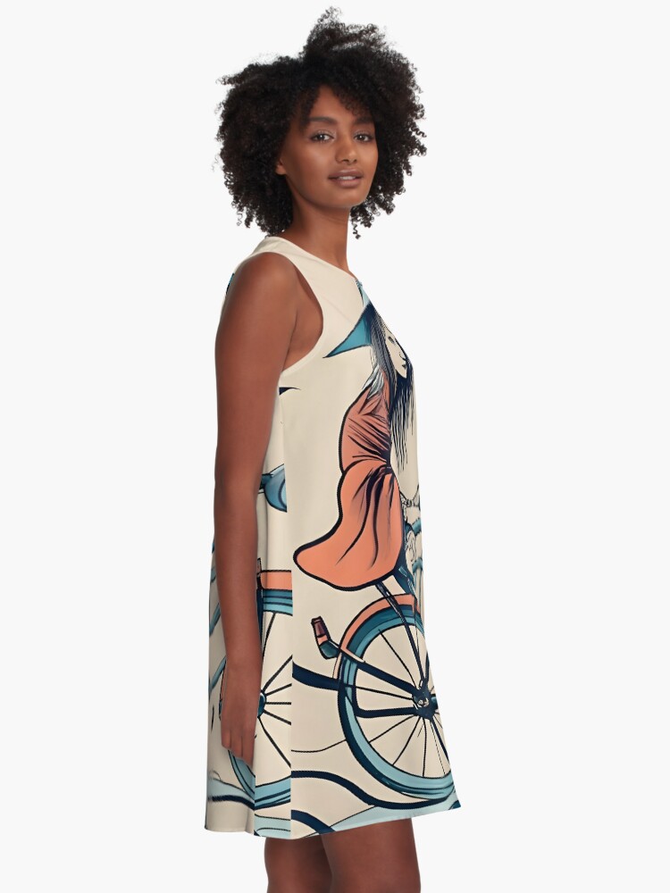 Thumbnail 2 of 4, A-Line Dress, Halloween Witch on a bicycle designed and sold by Patricks-Art.