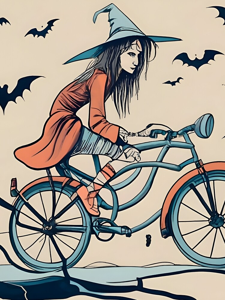 Thumbnail 4 of 4, A-Line Dress, Halloween Witch on a bicycle designed and sold by Patricks-Art.