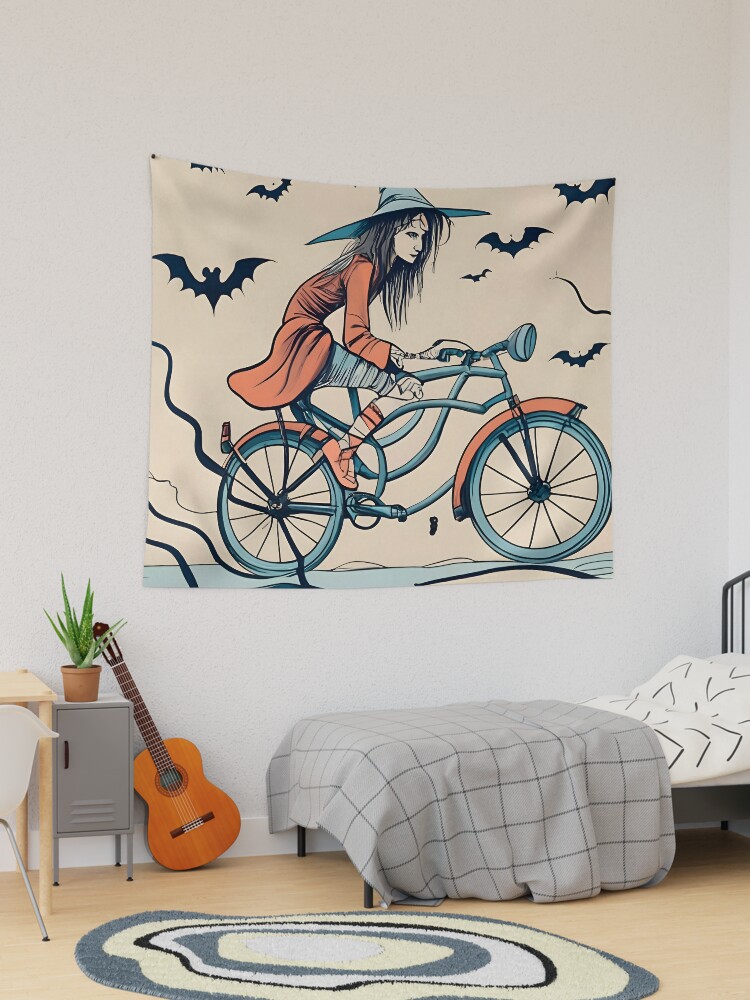 Thumbnail 1 of 3, Tapestry, Halloween Witch on a bicycle designed and sold by Patricks-Art.
