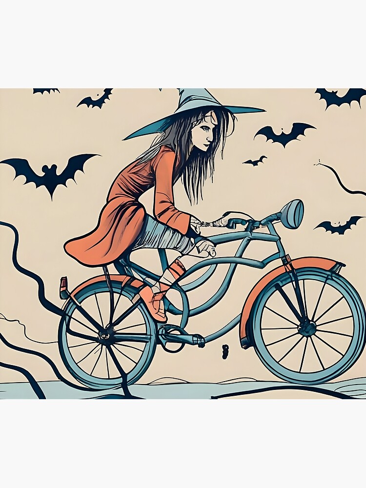 Thumbnail 5 of 5, Shower Curtain, Halloween Witch on a bicycle designed and sold by Patricks-Art.