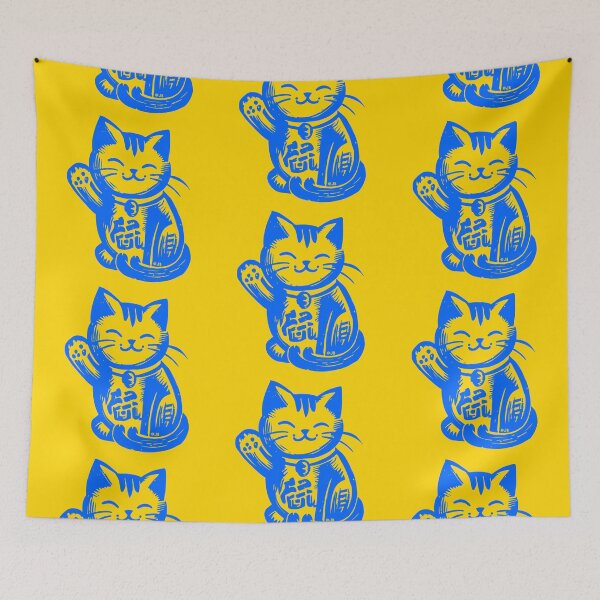 Item preview, Lucky Waving Cat - Blue designed and sold by FunnehGacha.