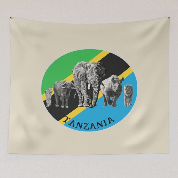 Item preview, Proudly Tanzania Big 5 on Tanzania Flag for Wildlife Fans designed and sold by Scotch Macaskill.