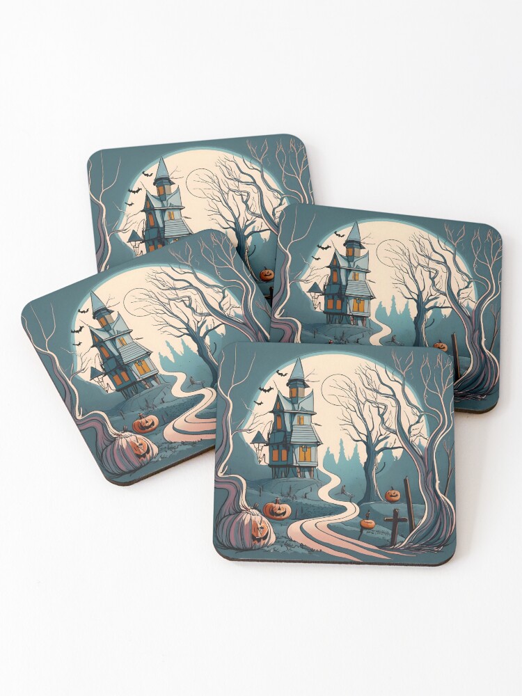 Thumbnail 1 of 5, Coasters (Set of 4), Halloween Spooky path to scary house designed and sold by Patricks-Art.