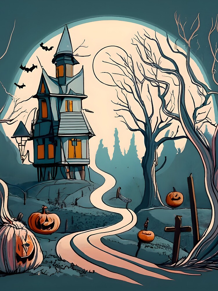 Thumbnail 3 of 3, Drawstring Bag, Halloween Spooky path to scary house designed and sold by Patricks-Art.