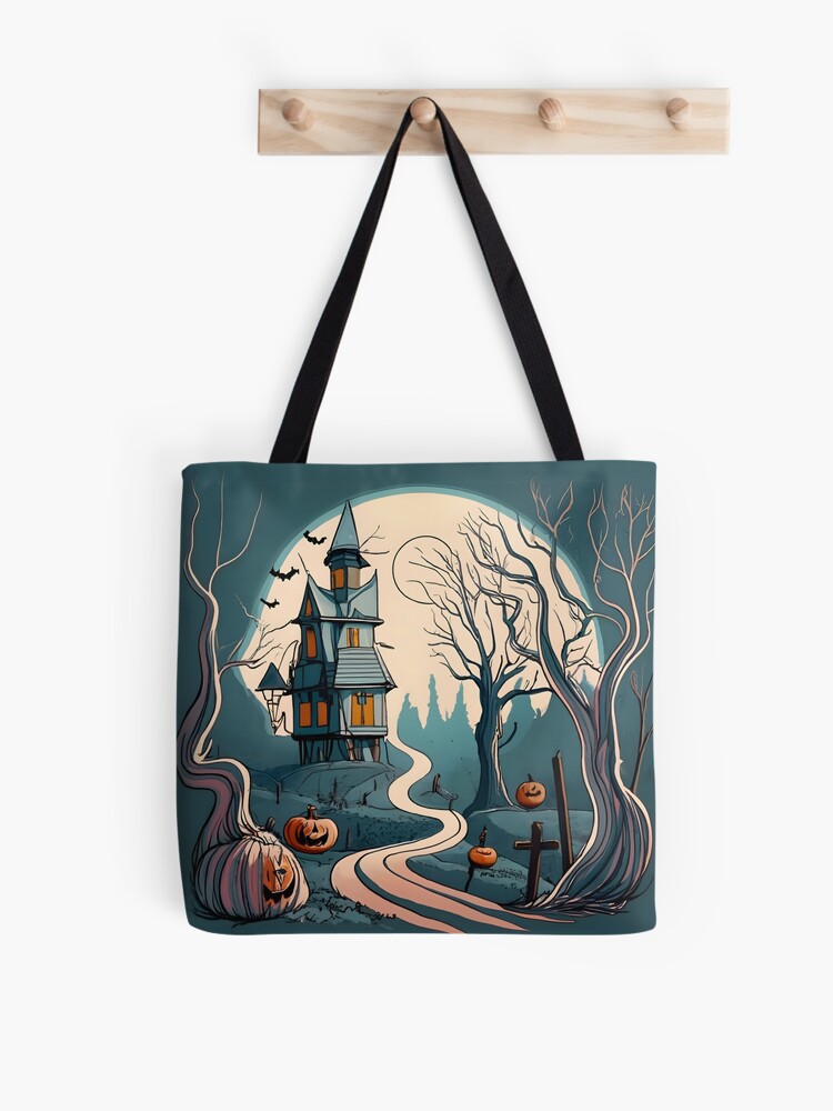 Thumbnail 1 of 2, Tote Bag, Halloween Spooky path to scary house designed and sold by Patricks-Art.