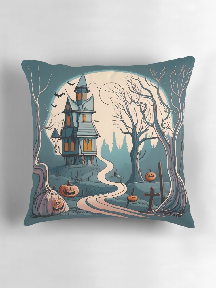 Thumbnail 3 of 4, Pillow, Halloween Spooky path to scary house designed and sold by Patricks-Art.