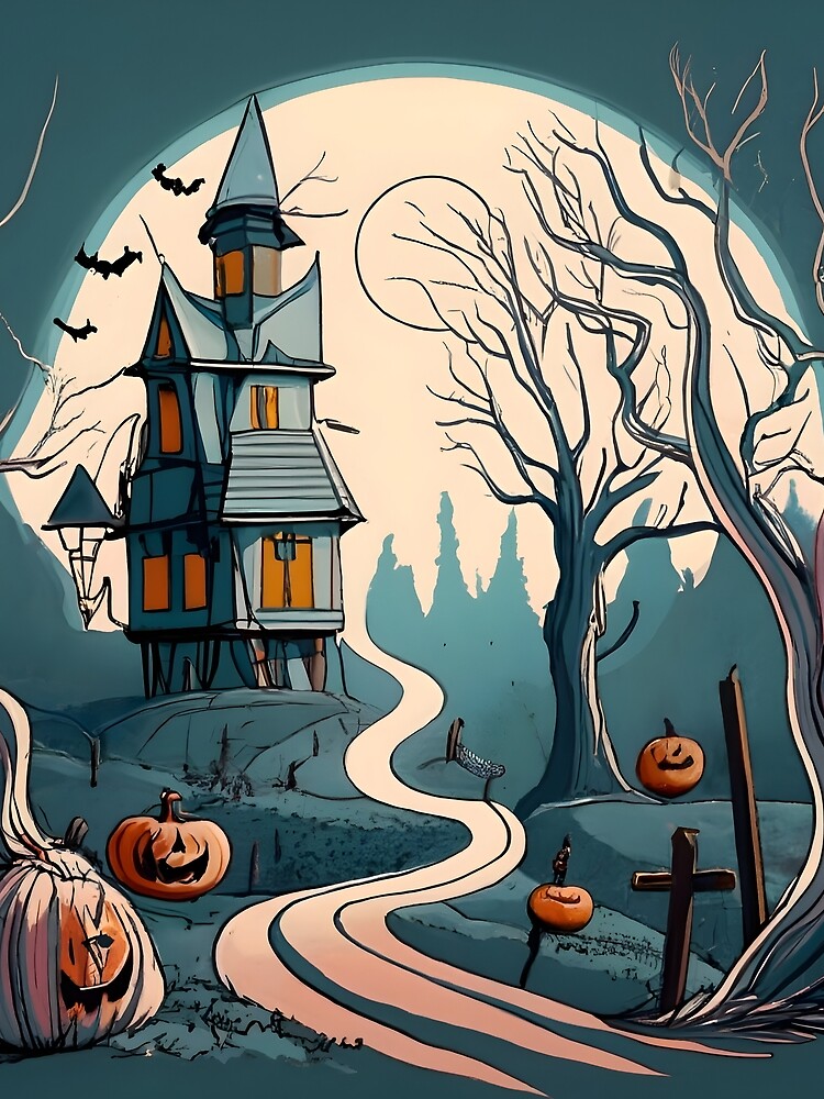Thumbnail 5 of 5, Graphic T-Shirt, Halloween Spooky path to scary house designed and sold by Patricks-Art.