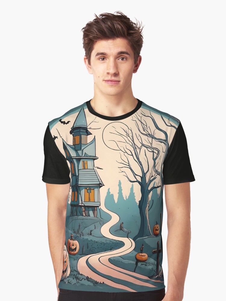 Thumbnail 1 of 5, Graphic T-Shirt, Halloween Spooky path to scary house designed and sold by Patricks-Art.