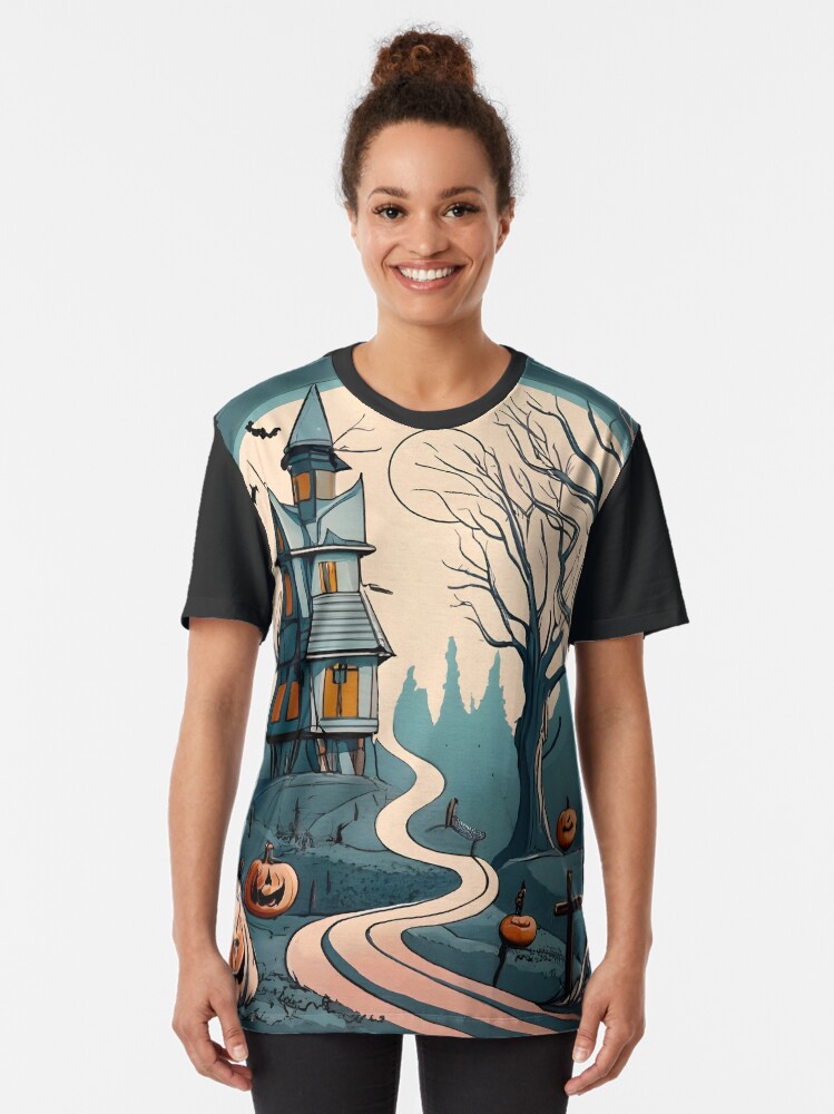 Thumbnail 2 of 5, Graphic T-Shirt, Halloween Spooky path to scary house designed and sold by Patricks-Art.