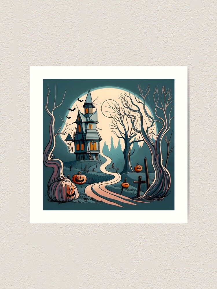 Thumbnail 2 of 3, Art Print, Halloween Spooky path to scary house designed and sold by Patricks-Art.