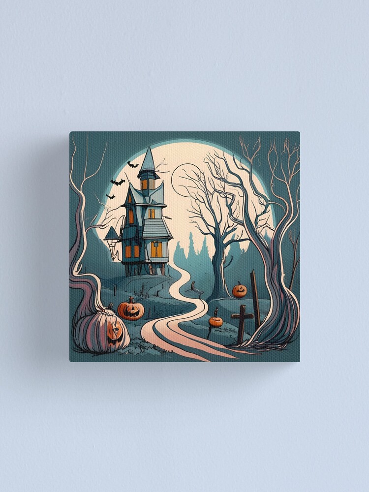 Thumbnail 1 of 3, Canvas Print, Halloween Spooky path to scary house designed and sold by Patricks-Art.