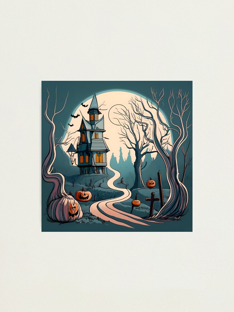 Thumbnail 1 of 3, Photographic Print, Halloween Spooky path to scary house designed and sold by Patricks-Art.