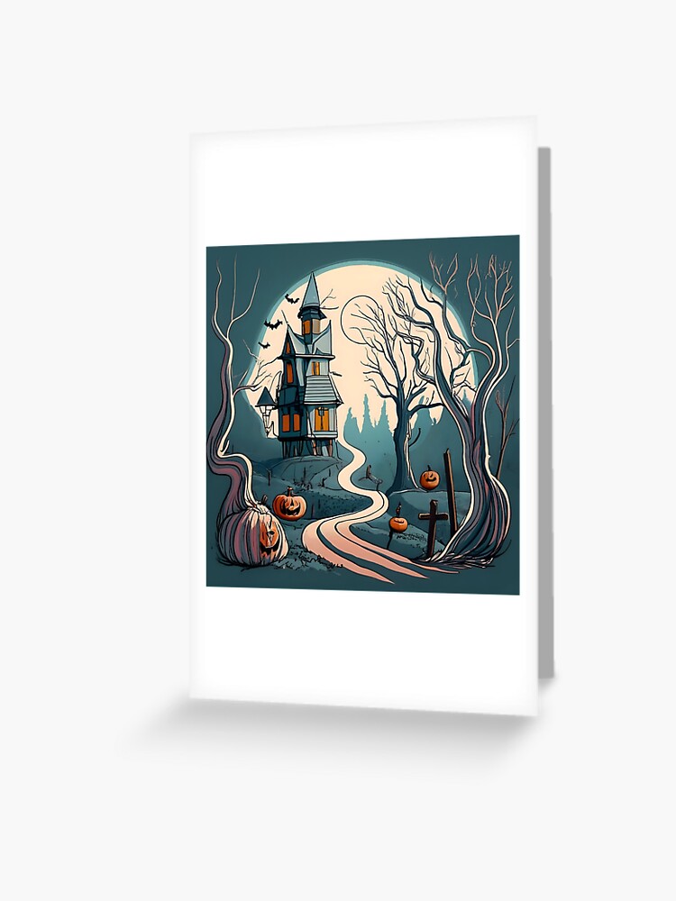 Thumbnail 1 of 2, Greeting Card, Halloween Spooky path to scary house designed and sold by Patricks-Art.