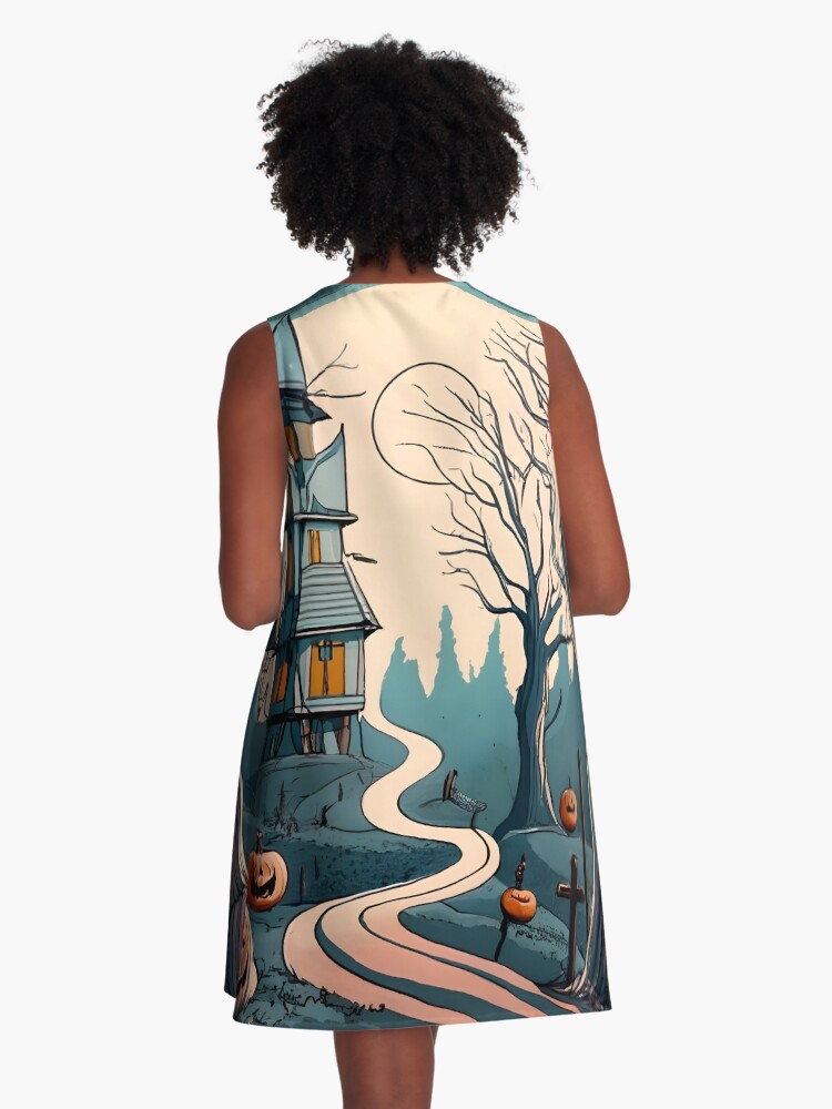 Thumbnail 3 of 4, A-Line Dress, Halloween Spooky path to scary house designed and sold by Patricks-Art.