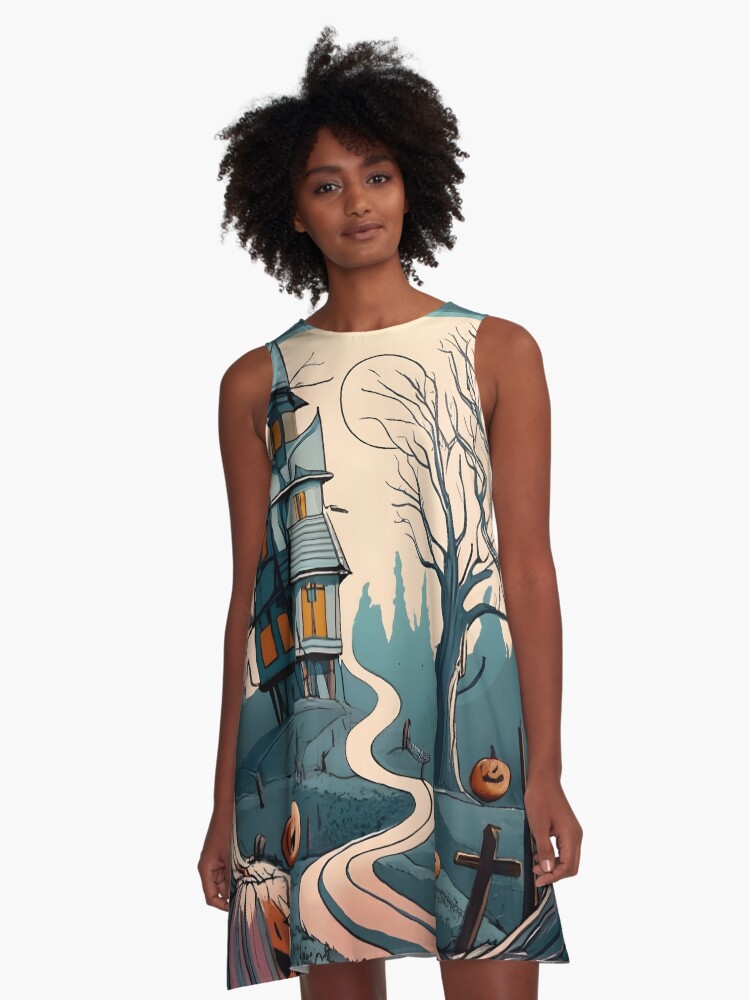 Thumbnail 1 of 4, A-Line Dress, Halloween Spooky path to scary house designed and sold by Patricks-Art.