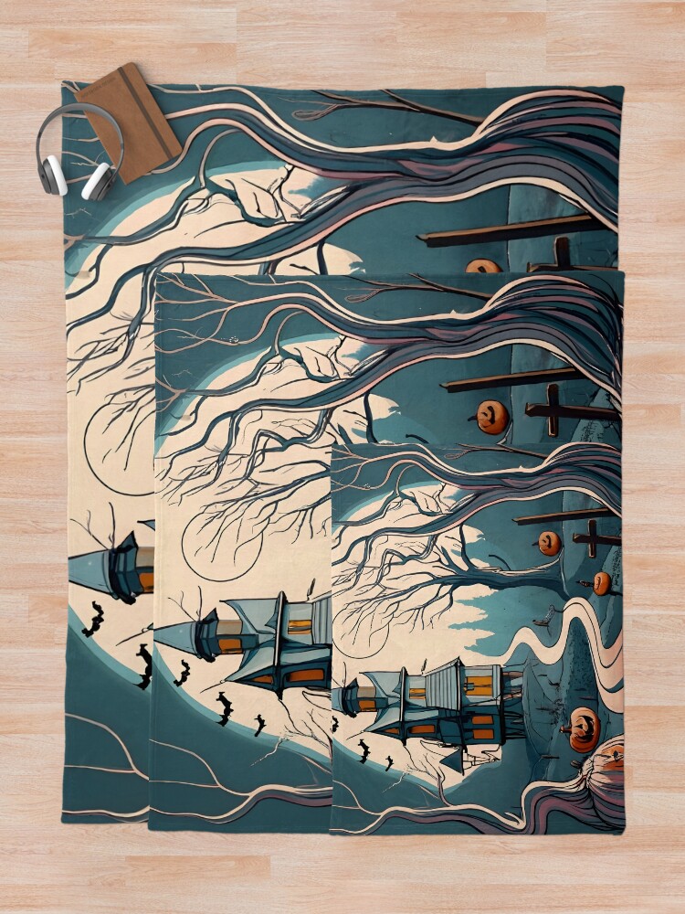 Thumbnail 5 of 6, Throw Blanket, Halloween Spooky path to scary house designed and sold by Patricks-Art.