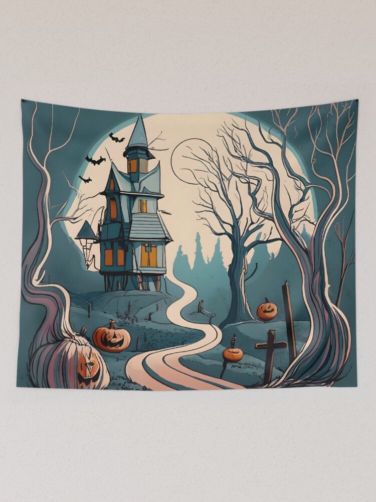 Thumbnail 2 of 3, Tapestry, Halloween Spooky path to scary house designed and sold by Patricks-Art.