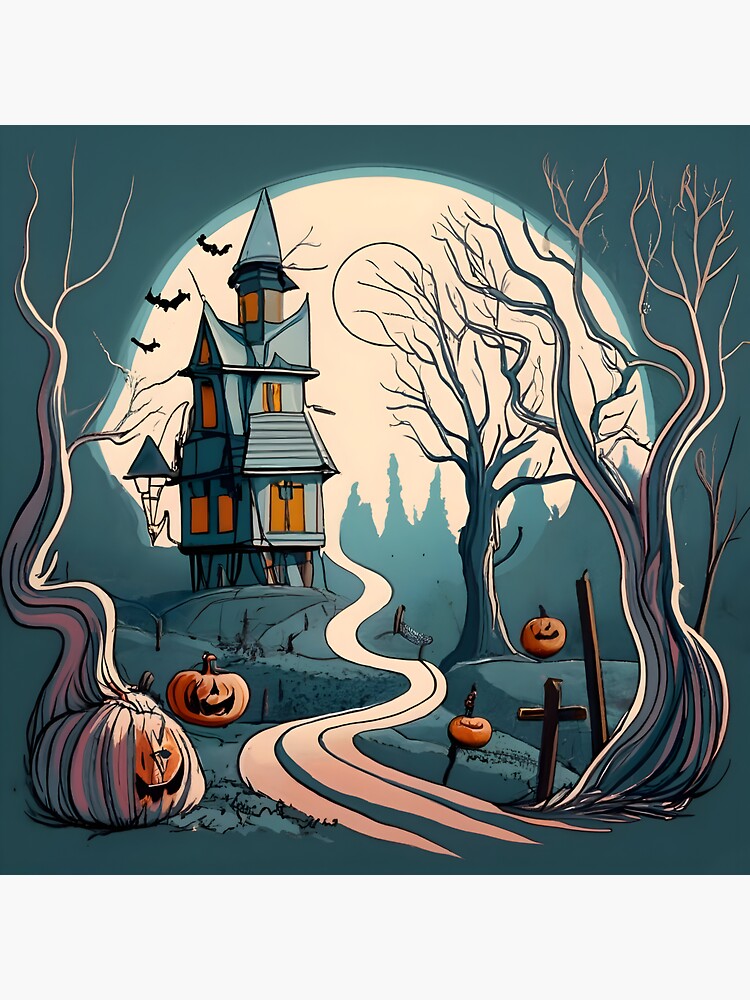 Thumbnail 4 of 4, Sticker, Halloween Spooky path to scary house designed and sold by Patricks-Art.