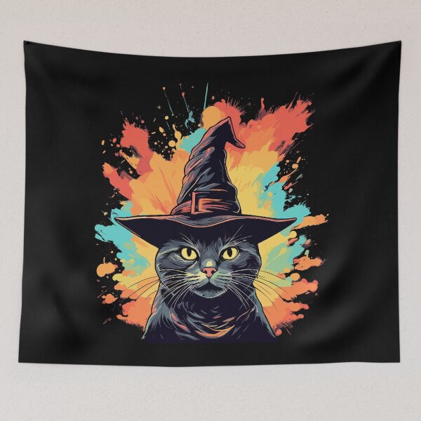 Item preview, Black cat in witch hat, black cat Halloween, colors art designed and sold by Niktarka.
