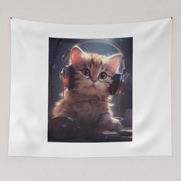 Item preview, Kitten with headphones on designed and sold by banpaltee.