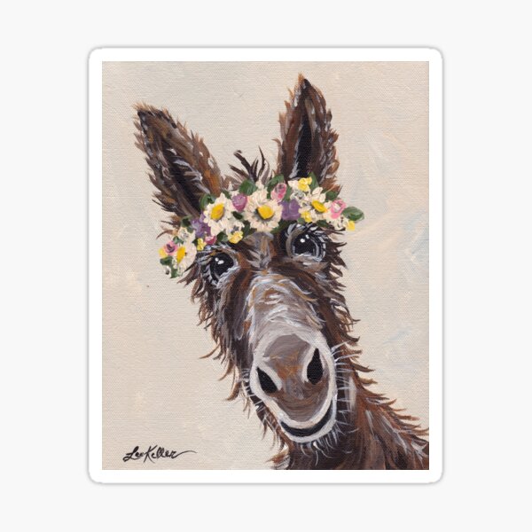 Cute Donkey with Flower Crown Art Sticker