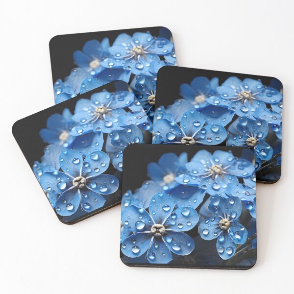 Item preview, Blue Forget-Me-Not flowers with rain drops on them in the style of flowerpunk designed and sold by AI-Only Creations.