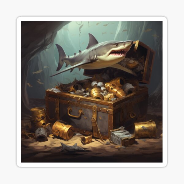 Item preview, Ocean Depths with Sharks, Shipwreck, Treasure Chest designed and sold by Zoomie-s.