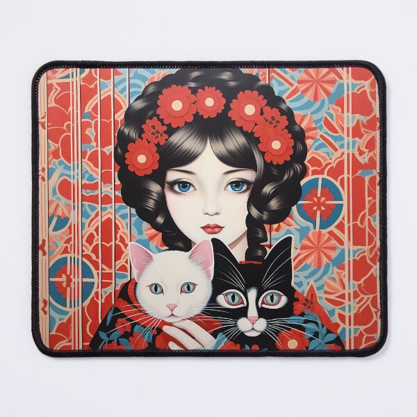 Item preview, Japanese girl with 2 cats designed and sold by Meeheemaha.